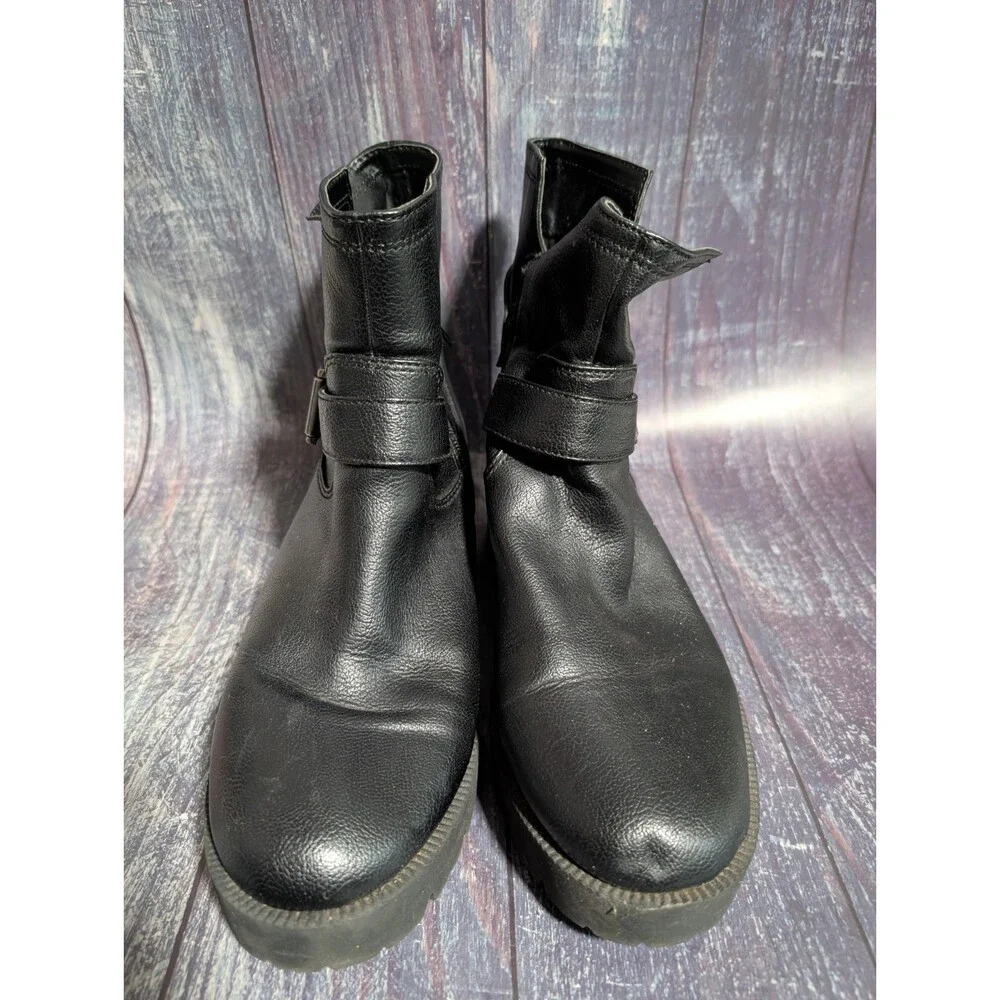 Zodiac Women’s Black Ankle Boots Buckle Strap Zip Block Heel Size 9 M Gavin